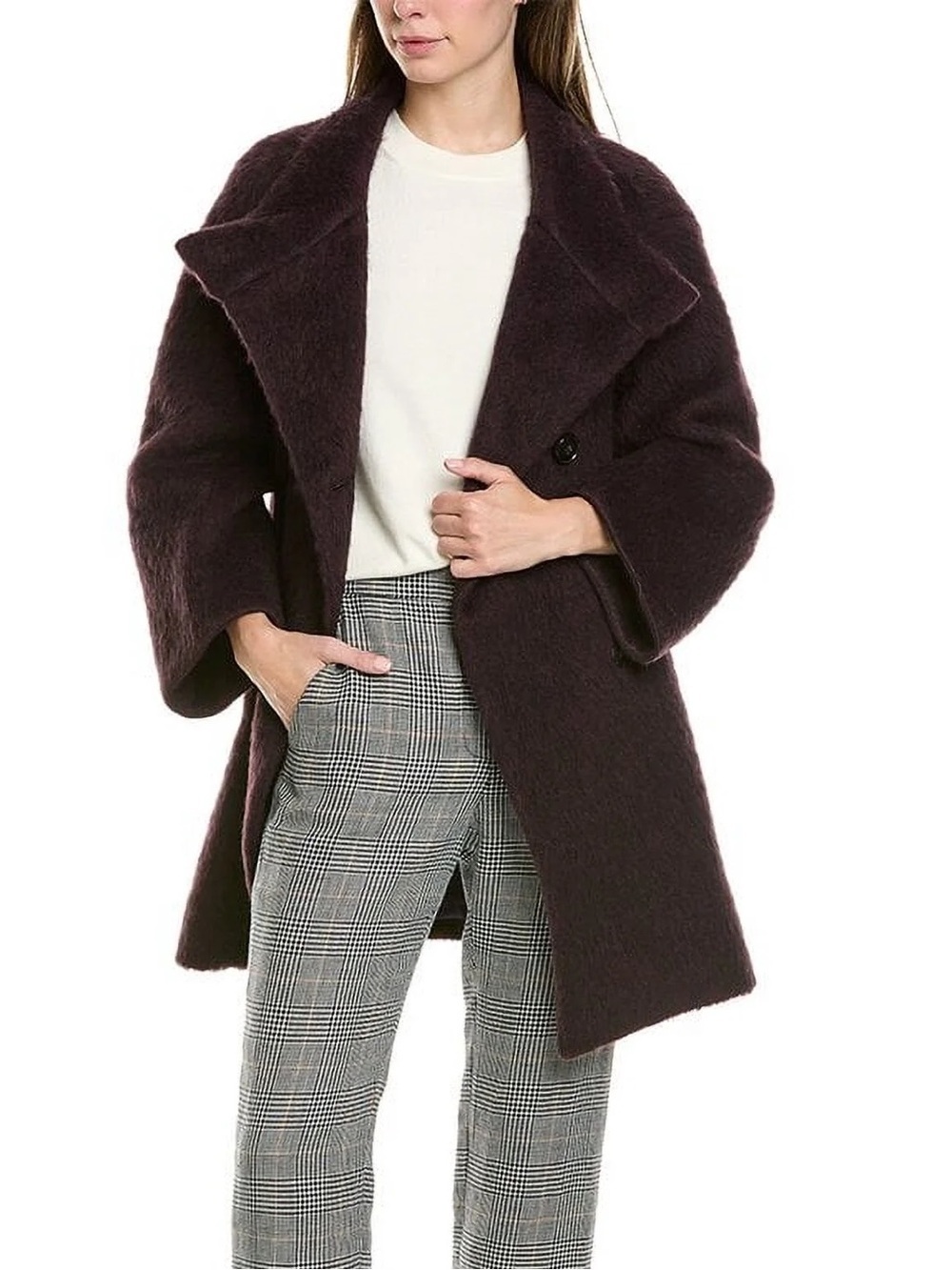 Cinzia Rocca Plush Alpaca Coat in Plum/Brown